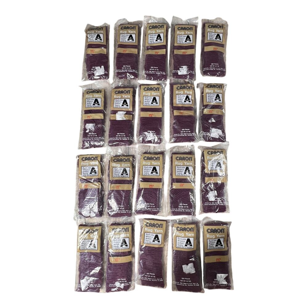 CARON Vintage Rug Yarn Grape 0122 Lot 20 Packs Acrilan Latch Hook 320 Pc USA